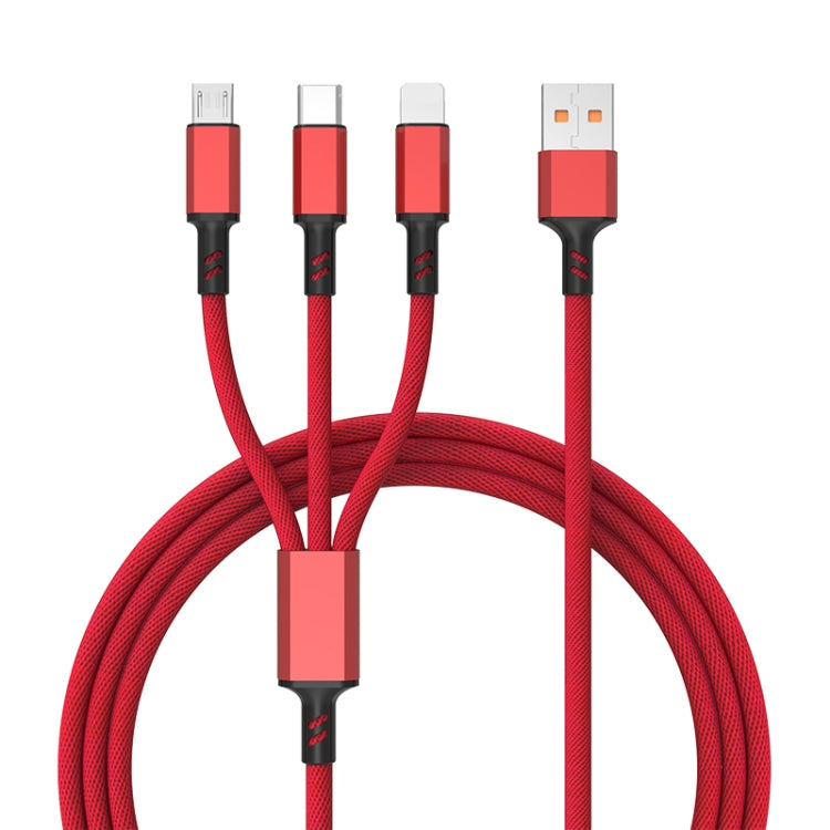 Braided 3A 3 in 1 USB to Type-C / 8 Pin / Micro USB Fast Charging Cable, Cable Length: 1.2m(Red) - Multifunction Cable by buy2fix | Online Shopping UK | buy2fix