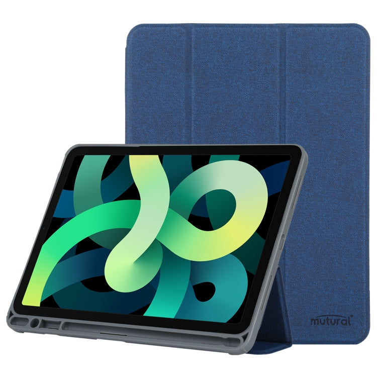 Mutural YASHI Series TPU + PU Cloth Pattern Texture Horizontal Flip Leather Case with Three-folding Holder & Pen Slot & Wake-up / Sleep Function For iPad Air 2022 / 2020 10.9(Blue) - iPad Air (2022) / (2020) 10.9 Cases by Mutural | Online Shopping UK | buy2fix