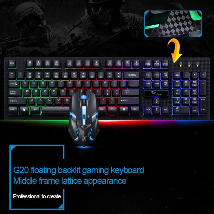 ZGB G20 1600 DPI Professional Wired Glowing Mechanical Feel Suspension Keyboard + Optical Mouse Kit for Laptop, PC(Black) - Wired Keyboard by buy2fix | Online Shopping UK | buy2fix