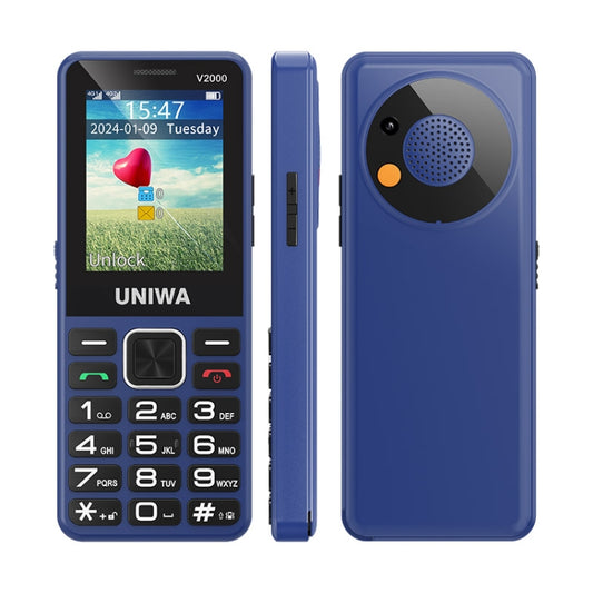 UNIWA V2000 Elder Keypad Phone, 2.4 inch Unisoc T107, 1700mAh Battery, LED Flashlight, SOS, Network: 4G, US Plug (Blue) - UNIWA by UNIWA | Online Shopping UK | buy2fix