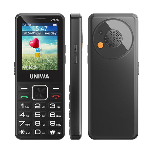 UNIWA V2000 Elder Keypad Phone, 2.4 inch Unisoc T107, 1700mAh Battery, LED Flashlight, SOS, Network: 4G, UK Plug (Black) - UNIWA by UNIWA | Online Shopping UK | buy2fix