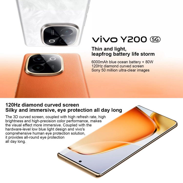 vivo Y200, Dual Back Cameras, 8GB+128GB, Face ID Screen Fingerprint Identification, 6.78 inch Android 14.0 OriginOS 4 Snapdragon 6 Gen 1 Octa Core 2.2GHz, OTG, Network: 5G, Support Google Play (Orange) - vivo by vivo | Online Shopping UK | buy2fix