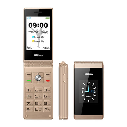 UNIWA X28 Dual-screen Flip Phone, 2.8 inch + 1.77 inch, MT6261D, Support Bluetooth, FM, SOS, GSM, Dual SIM(Gold) - UNIWA by UNIWA | Online Shopping UK | buy2fix