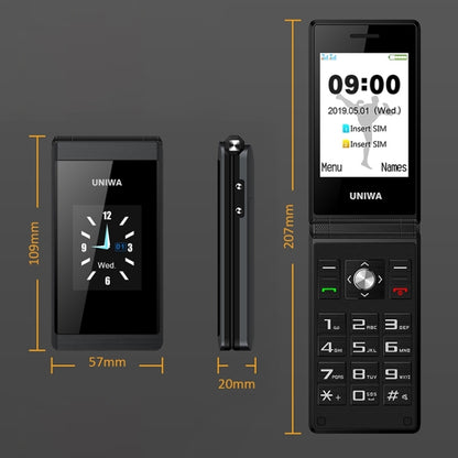 UNIWA X28 Dual-screen Flip Phone, 2.8 inch + 1.77 inch, MT6261D, Support Bluetooth, FM, SOS, GSM, Dual SIM(Gold) - UNIWA by UNIWA | Online Shopping UK | buy2fix