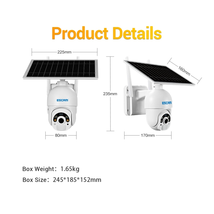 ESCAM QF450 HD 1080P 4G EU Version Solar Powered IP Camera with 32G Memory, Support Two-way Audio & PIR Motion Detection & Night Vision & TF Card - Dome Camera by ESCAM | Online Shopping UK | buy2fix