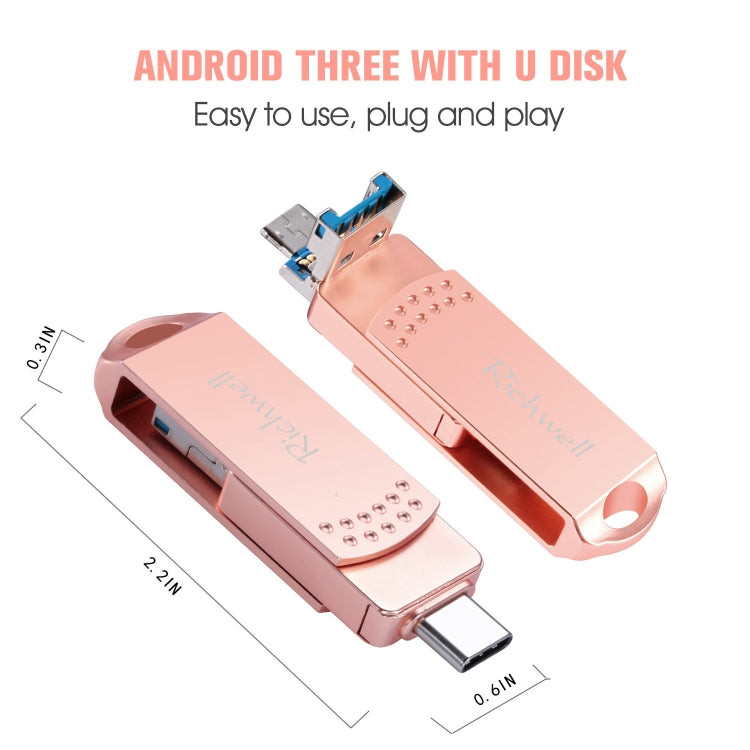 Richwell 3 in 1 16G Type-C + Micro USB + USB 3.0 Metal Flash Disk with OTG Function(Rose Gold) - U Disk & Card Reader by Richwell | Online Shopping UK | buy2fix