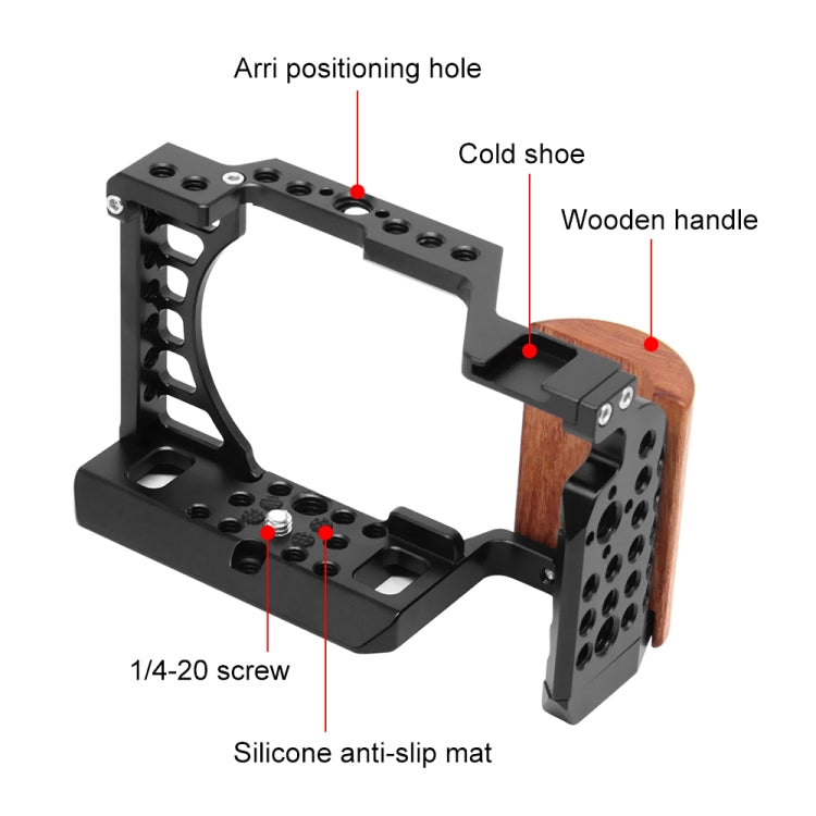 For Sony A6400 / A6300 / A6100 / A6000 PULUZ Wood Handle Metal Camera Cage Stabilizer Rig - Camera Cage by PULUZ | Online Shopping UK | buy2fix