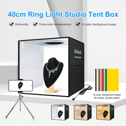 PULUZ 40cm Folding Portable Ring Light USB Photo Lighting Studio Shooting Tent Box with 6 x Dual-side Color Backdrops, Size: 40cm x 40cm x 40cm(Black) -  by PULUZ | Online Shopping UK | buy2fix