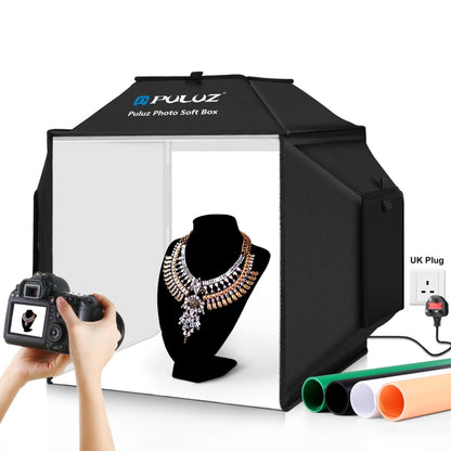 PULUZ 40cm Folding 72W 5500K Studio Shooting Tent Soft Box Photography Lighting Kit with 4 Colors (Black, Orange, White, Green) Backdrops(UK Plug) -  by PULUZ | Online Shopping UK | buy2fix