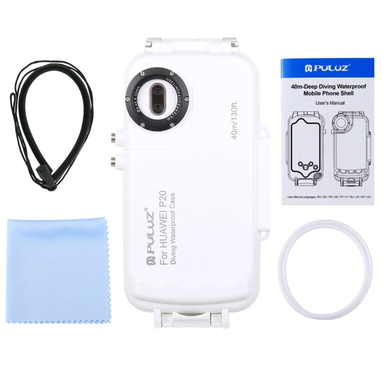 PULUZ PULUZ 40m/130ft Waterproof Diving Case for Huawei P20, Photo Video Taking Underwater Housing Cover(White) - Huawei Cases by PULUZ | Online Shopping UK | buy2fix