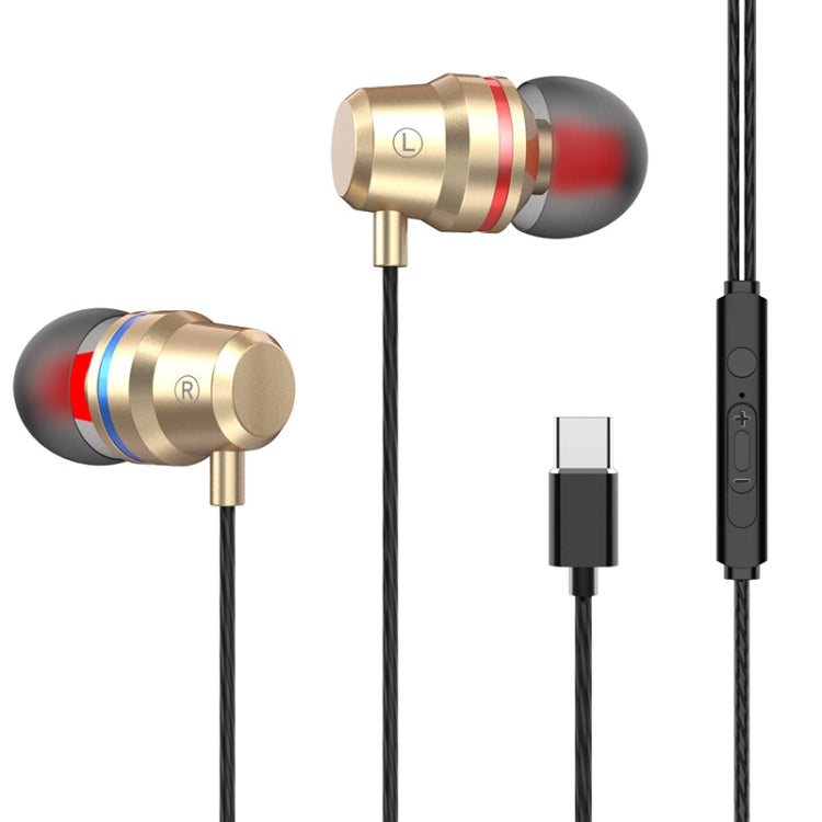 USB-C / Type-C Interface In Ear Wired Mega Bass Earphone with Mic (Gold) - Type-C Earphone by buy2fix | Online Shopping UK | buy2fix