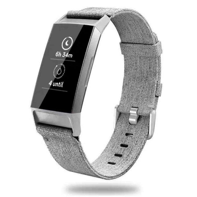 For Fitbit Charge 3 Watch Nylon Canvas Strap Plastic Connector Length: 21cm(Gray) - Watch Bands by buy2fix | Online Shopping UK | buy2fix