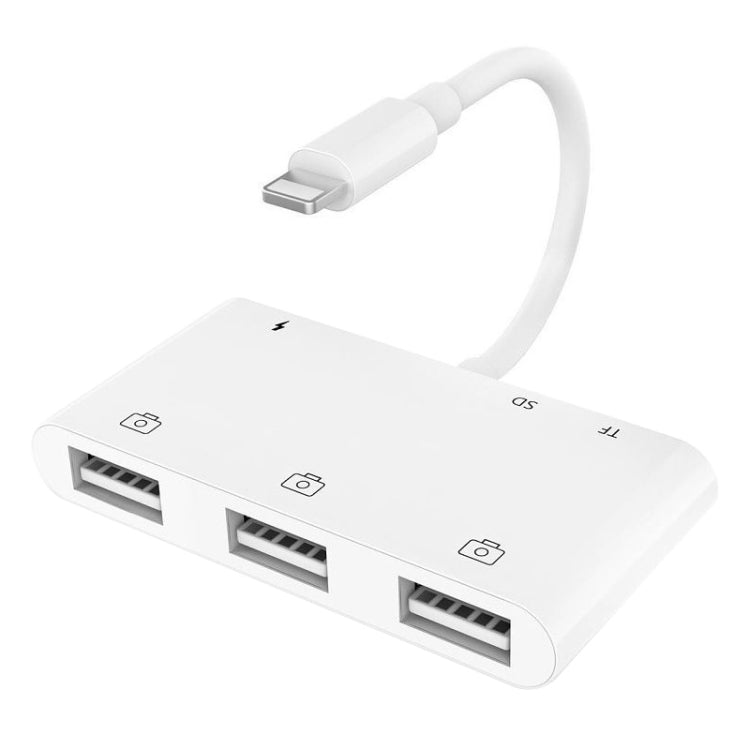 ZS-S1852 6 in 1 3 USB Female to 8 Pin Male OTG Camera Card Reader Adapter with SD & TF Card & 8 Pin Charging Interface, Support All iOS System - Converter & Adapter by buy2fix | Online Shopping UK | buy2fix