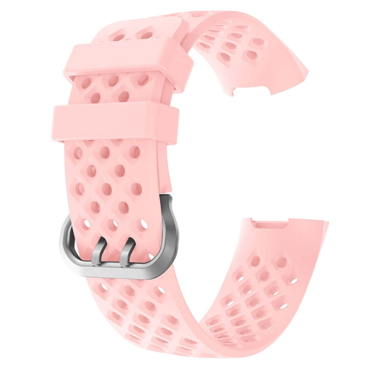 For Fitbit Charge 3 / 4 Hollow Square Silicone Watch Band Wristband(Pink) - Watch Bands by buy2fix | Online Shopping UK | buy2fix