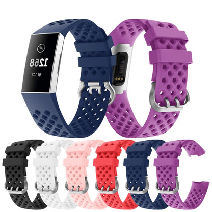 For Fitbit Charge 3 / 4 Hollow Square Silicone Watch Band Wristband(Pink) - Watch Bands by buy2fix | Online Shopping UK | buy2fix