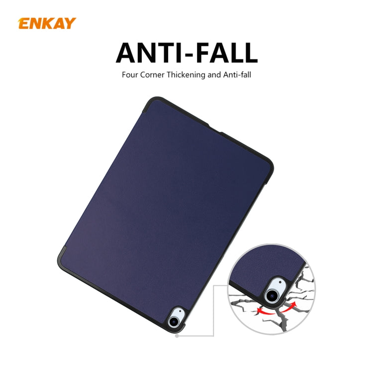 For iPad Air 11 2024 / Pro 11 2018 / Air 10.9 2022 ENKAY 3-folding Plastic Leather Smart Tablet Case(Dark Blue) - iPad Air (2022) / (2020) 10.9 Cases by ENKAY | Online Shopping UK | buy2fix