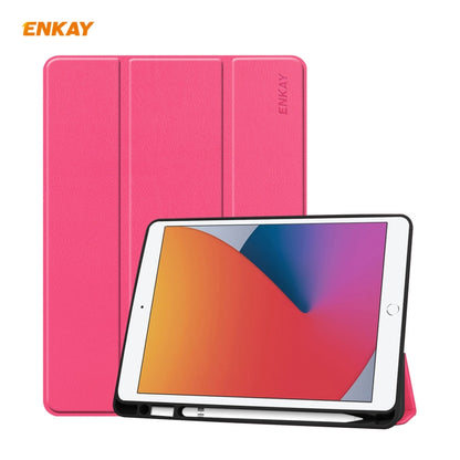 For iPad 10.2 2021 / 2020 / 2019 ENKAY ENK-8016 PU Leather + TPU Smart Case with Pen Slot(Rose Red) - iPad 10.2 Cases by ENKAY | Online Shopping UK | buy2fix