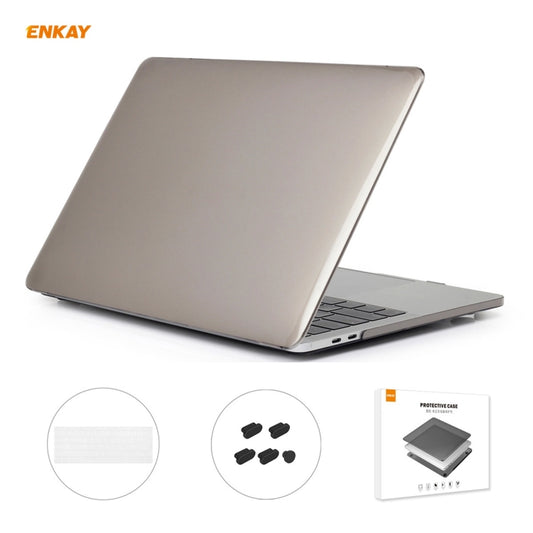 ENKAY 3 in 1 Crystal Laptop Protective Case + EU Version TPU Keyboard Film + Anti-dust Plugs Set for MacBook Pro 13.3 inch A1706 / A1989 / A2159 (with Touch Bar)(Grey) - MacBook Pro Cases by ENKAY | Online Shopping UK | buy2fix