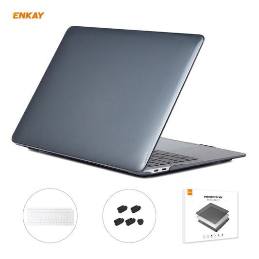 For MacBook Air 13.3 inch A1932 2018 ENKAY 3 in 1 Crystal Laptop Protective Case and EU Version TPU Keyboard Film and Anti-dust Plugs Set(Black) - MacBook Air Cases by ENKAY | Online Shopping UK | buy2fix