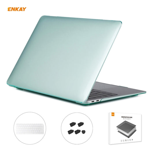For MacBook Air 13.3 inch A1932 2018 ENKAY 3 in 1 Crystal Laptop Protective Case and EU Version TPU Keyboard Film and Anti-dust Plugs Set(Green) - MacBook Air Cases by ENKAY | Online Shopping UK | buy2fix