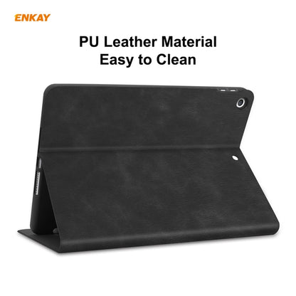 For iPad 10.2 2021 / 2020 / 2019 ENKAY ENK-8023 Cow Texture PU Leather + TPU Smart Case with Pen Slot(Black) - iPad 10.2 Cases by ENKAY | Online Shopping UK | buy2fix