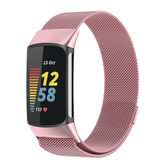 Milano Magnetic Metal Watch Band for Fitbit Charge 5(Rose Pink) - Watch Bands by buy2fix | Online Shopping UK | buy2fix