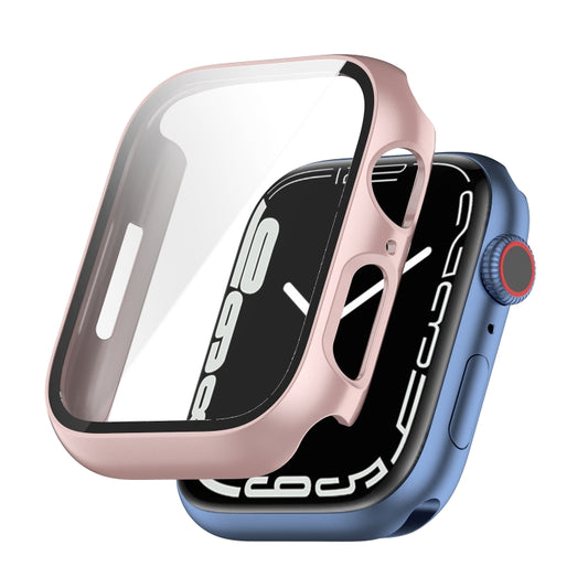 Shockproof PC Protective Case with Tempered Glass Film For Apple Watch Series 9 / 8 / 7 41mm(rose gold) - Watch Cases by buy2fix | Online Shopping UK | buy2fix