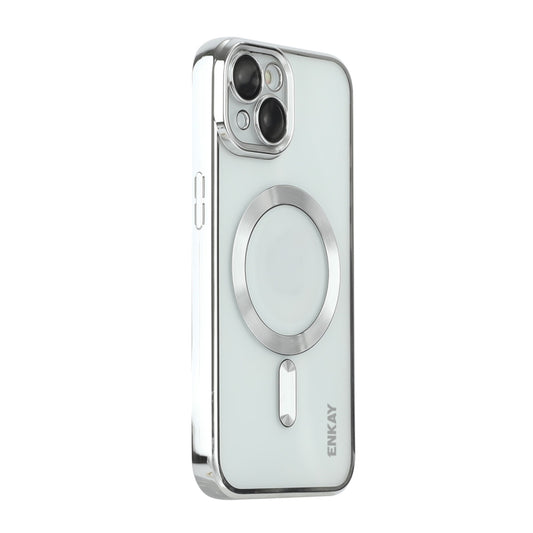 For iPhone 13 ENKAY Electroplated MagSafe Shockproof TPU Phone Case with Lens Film(Silver) - iPhone 13 Cases by ENKAY | Online Shopping UK | buy2fix