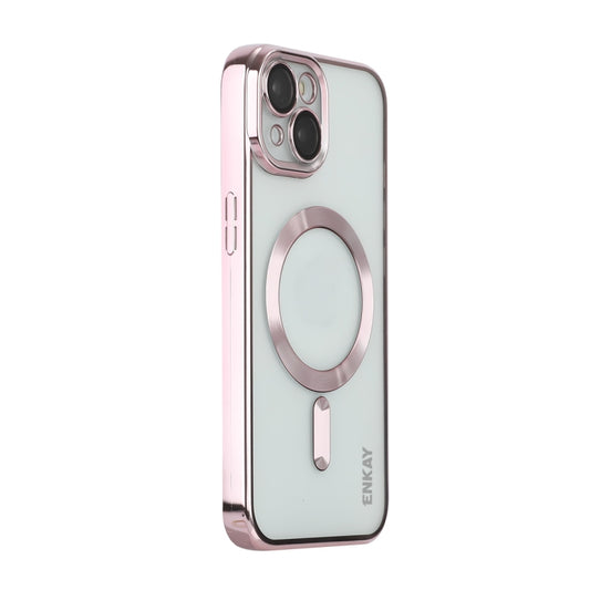 For iPhone 14 ENKAY Electroplated MagSafe Shockproof TPU Phone Case with Lens Film(Pink) - iPhone 14 Cases by ENKAY | Online Shopping UK | buy2fix