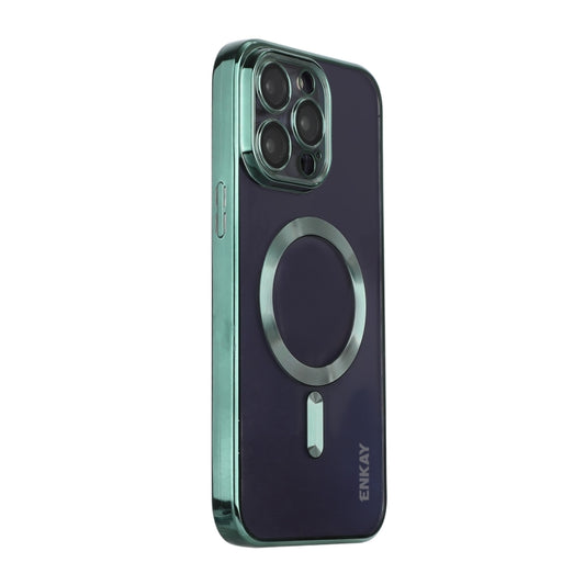 For iPhone 14 Pro ENKAY Electroplated MagSafe Shockproof TPU Phone Case with Lens Film(Green) - iPhone 14 Pro Cases by ENKAY | Online Shopping UK | buy2fix
