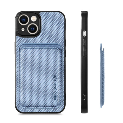 For iPhone 13 Carbon Fiber Leather Card Magsafe Magnetic Phone Case(Blue) - iPhone 13 Cases by buy2fix | Online Shopping UK | buy2fix