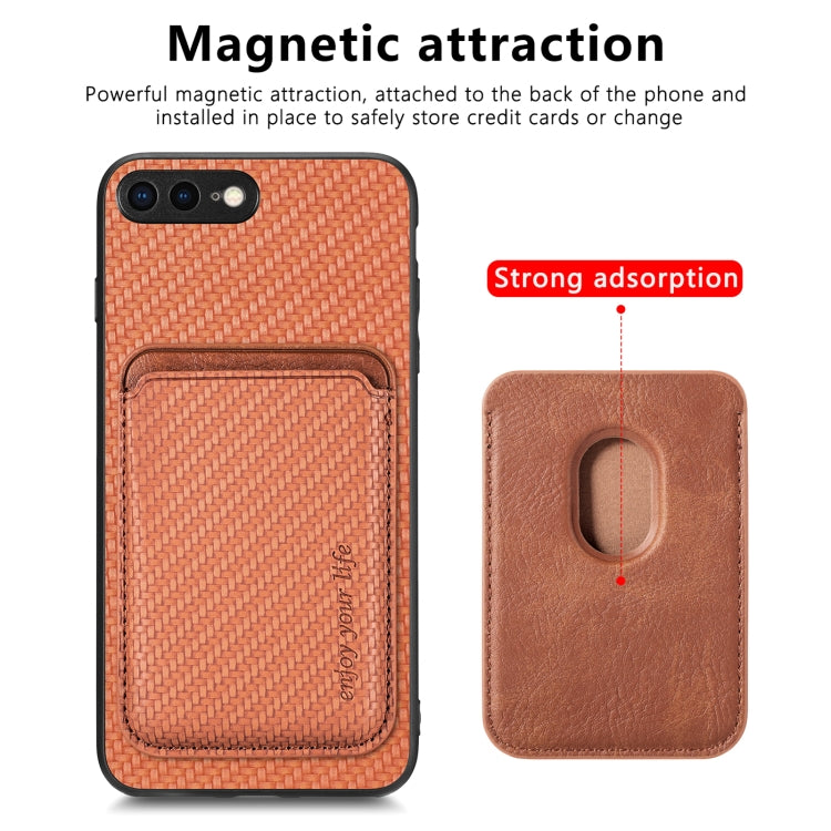 For iPhone 7 Plus / 8 Plus Carbon Fiber Leather Card Magsafe Magnetic Phone Case(Brown) - More iPhone Cases by buy2fix | Online Shopping UK | buy2fix