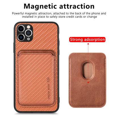 For iPhone 11 Carbon Fiber Leather Card Magsafe Magnetic Phone Case(Brown) - iPhone 11 Pro Cases by buy2fix | Online Shopping UK | buy2fix