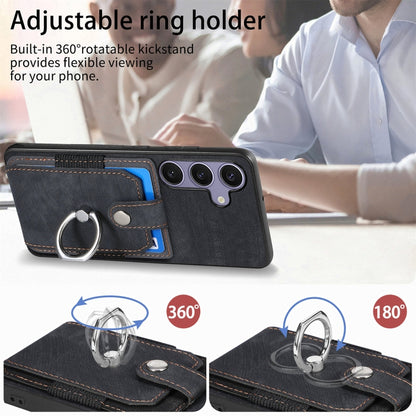 For Samsung Galaxy S25+ 5G Retro Skin-feel Ring Card Wallet Phone Case(Black) - Galaxy S25+ 5G Cases by buy2fix | Online Shopping UK | buy2fix