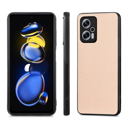 For Redmi Note 11T Pro 5G Carbon Fiber Texture Leather Back Cover Phone Case(Khaki) - Xiaomi Cases by buy2fix | Online Shopping UK | buy2fix