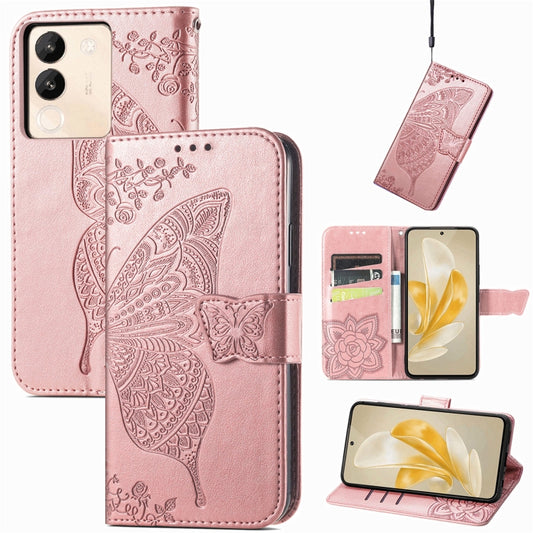 For vivo X100 Butterfly Love Flower Embossed Leather Phone Case(Rose Gold) - X100 Cases by imak | Online Shopping UK | buy2fix