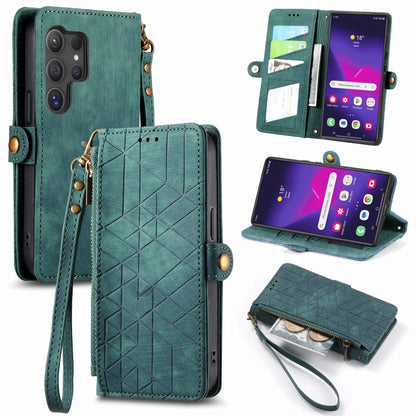 For Samsung Galaxy S25 Ultra 5G Geometric Zipper Wallet Side Buckle Leather Phone Case(Green) - Galaxy S25 Ultra 5G Cases by buy2fix | Online Shopping UK | buy2fix