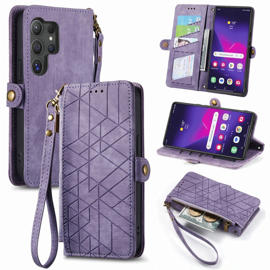 For Samsung Galaxy S25 Ultra 5G Geometric Zipper Wallet Side Buckle Leather Phone Case(Purple) - Galaxy S25 Ultra 5G Cases by buy2fix | Online Shopping UK | buy2fix