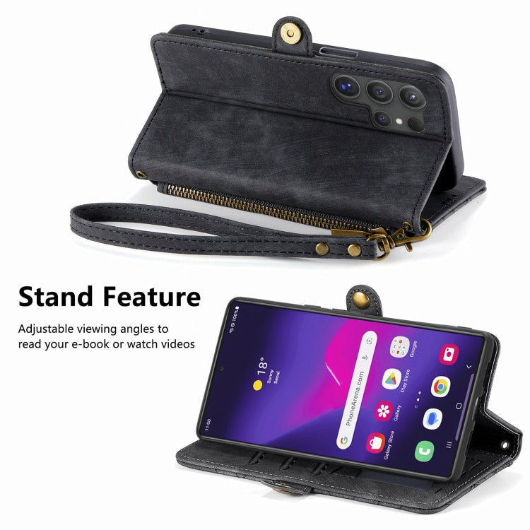 For Samsung Galaxy S25 Ultra 5G Geometric Zipper Wallet Side Buckle Leather Phone Case(Black) - Galaxy S25 Ultra 5G Cases by buy2fix | Online Shopping UK | buy2fix