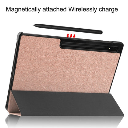 For Samsung Galaxy Tab S9 Ultra JUNSUNMAY Custer Solid Color 3-Fold Stand Leather Smart Tablet Case(Rose Gold) - Galaxy Tab S9 Ultra Cases by JUNSUNMAY | Online Shopping UK | buy2fix