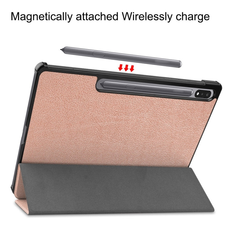 For Samsung Galaxy Tab S9+ JUNSUNMAY Custer Solid Color 3-Fold Stand Leather Smart Tablet Case(Rose Gold) - Galaxy Tab S9+ Cases by JUNSUNMAY | Online Shopping UK | buy2fix