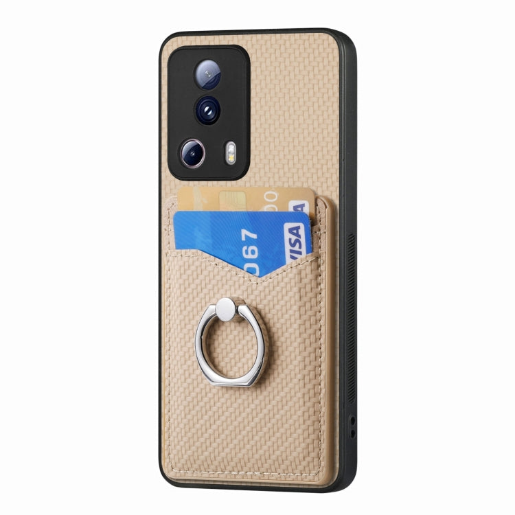 For Xiaomi 12T Pro Carbon Fiber Card Wallet Ring Holder Phone Case(Khaki) - Xiaomi Cases by buy2fix | Online Shopping UK | buy2fix