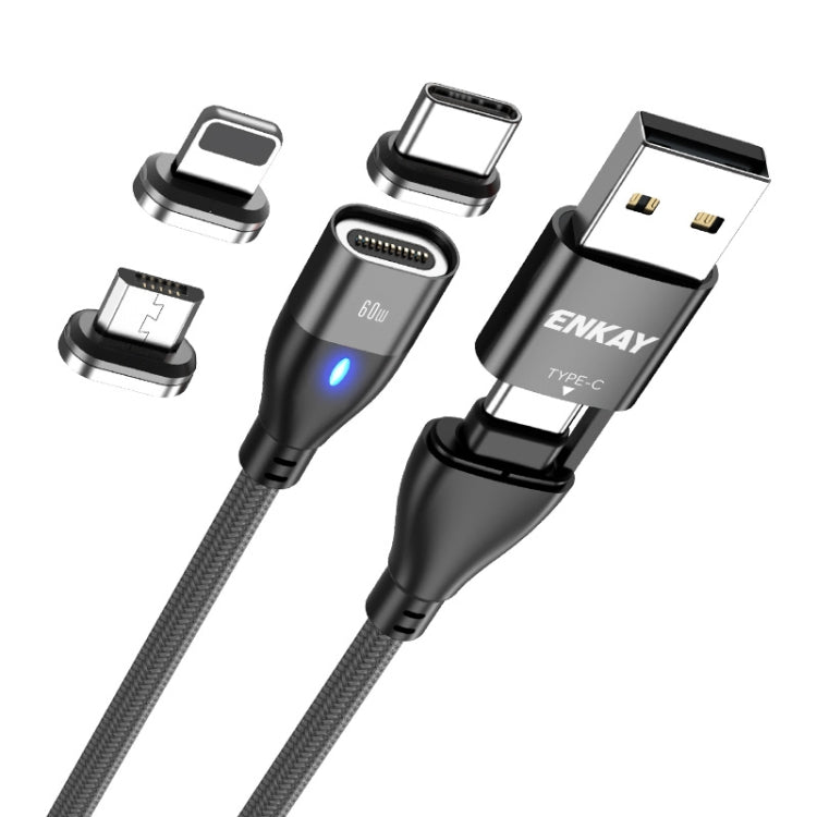 ENKAY 6-in-1 PD60W USB-A / Type-C to Type-C / 8 Pin / Micro USB Magnetic Fast Charging Cable, Cable Length:2m(Black) - Charging Cable & Head by ENKAY | Online Shopping UK | buy2fix