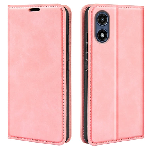 For Motorola Moto G Play 2024 Retro-skin Magnetic Suction Leather Phone Case(Pink) - Motorola Cases by buy2fix | Online Shopping UK | buy2fix