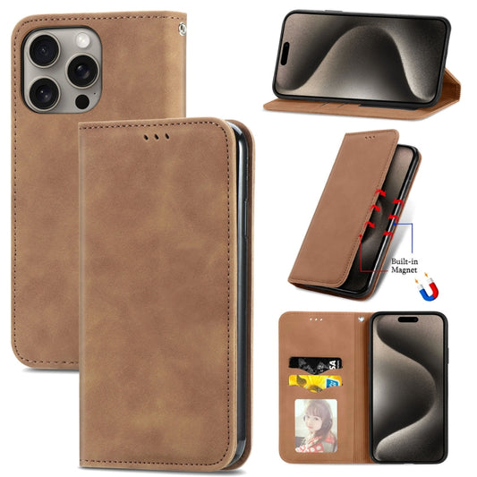 For iPhone 16 Pro Max Retro Skin Feel Magnetic Flip Leather Phone Case(Brown) - iPhone 16 Pro Max Cases by buy2fix | Online Shopping UK | buy2fix