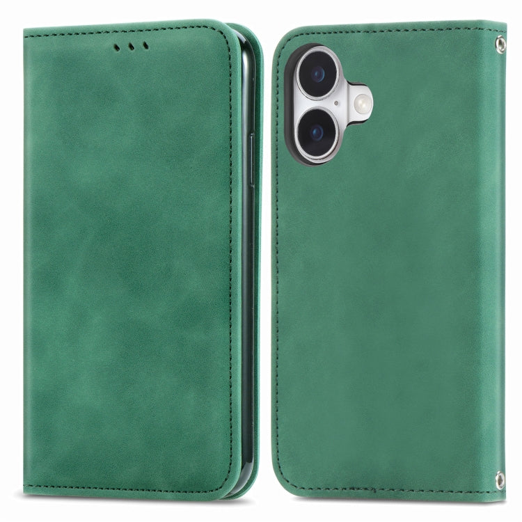 For iPhone 16 Retro Skin Feel Magnetic Flip Leather Phone Case(Green) - iPhone 16 Cases by buy2fix | Online Shopping UK | buy2fix