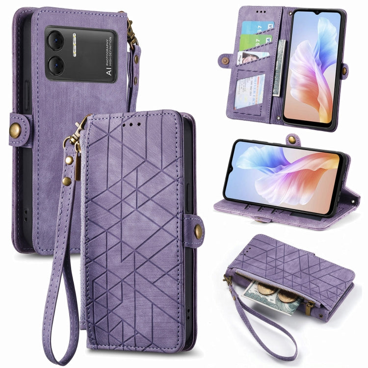 For DOOGEE X98 Pro / X98 Geometric Zipper Wallet Side Buckle Leather Phone Case(Purple) - Doogee Cases by buy2fix | Online Shopping UK | buy2fix