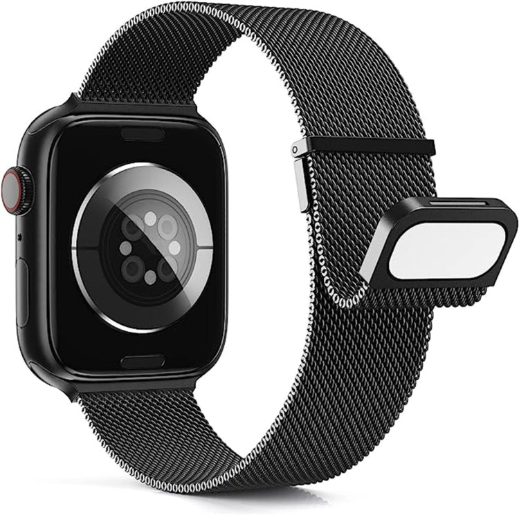 For  Apple Watch 7 45mm Milan Double Magnetic Steel Mesh Watch Band(Black) - Watch Bands by buy2fix | Online Shopping UK | buy2fix