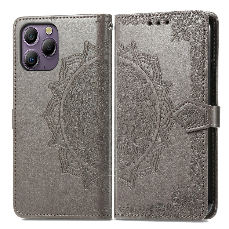 For Blackview A96 Mandala Flower Embossed Leather Phone Case(Gray) - More Brand by buy2fix | Online Shopping UK | buy2fix