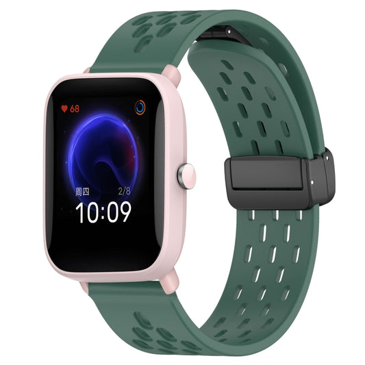 For Amazfit Pop Pro 20mm Folding Magnetic Clasp Silicone Watch Band(Dark Green) - Watch Bands by buy2fix | Online Shopping UK | buy2fix